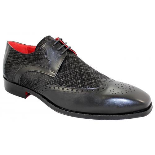 Emilio Franco 187 Black Genuine Calf / Suede Leather Print Shoes.